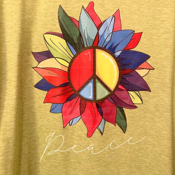 Sunflower Rainbow Peace Green Long-Sleeve T-Shirt Size XL EUC - Picture 2 of 10